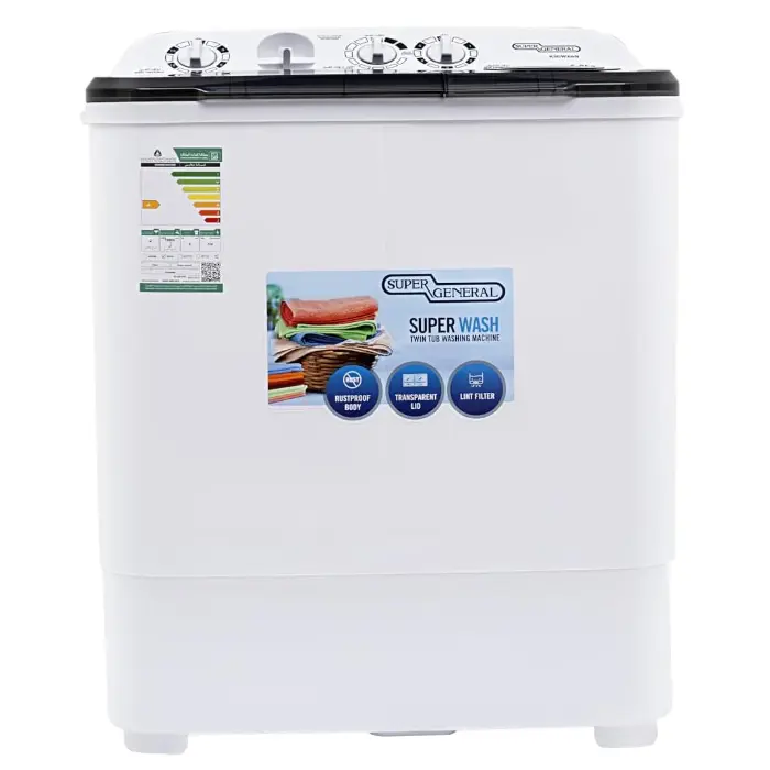 غسالة سوبر جنرال حوضين 9 كيلو - أبيض Ksgw96n غسالة سوبر جنرال حوضين
