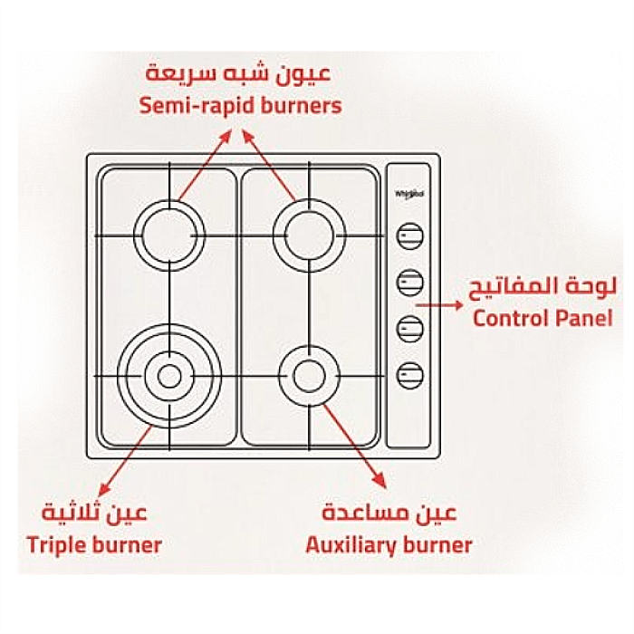 سطح بلت ان غاز ويرلبول 4 شعلات 60 سم – ستيل Gmm64t0ixsa