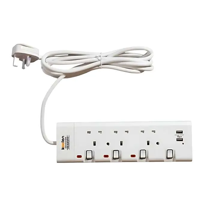 توصيلة كهربائية كولن 3 متر 3 مخارج - 2 USB - أبيض 301100009 توصيلة كهربائية كولن